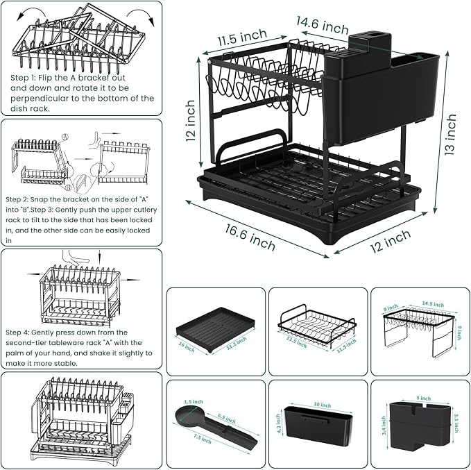 Dish Drying Rack, 2-Tier Dish Racks - Image 7