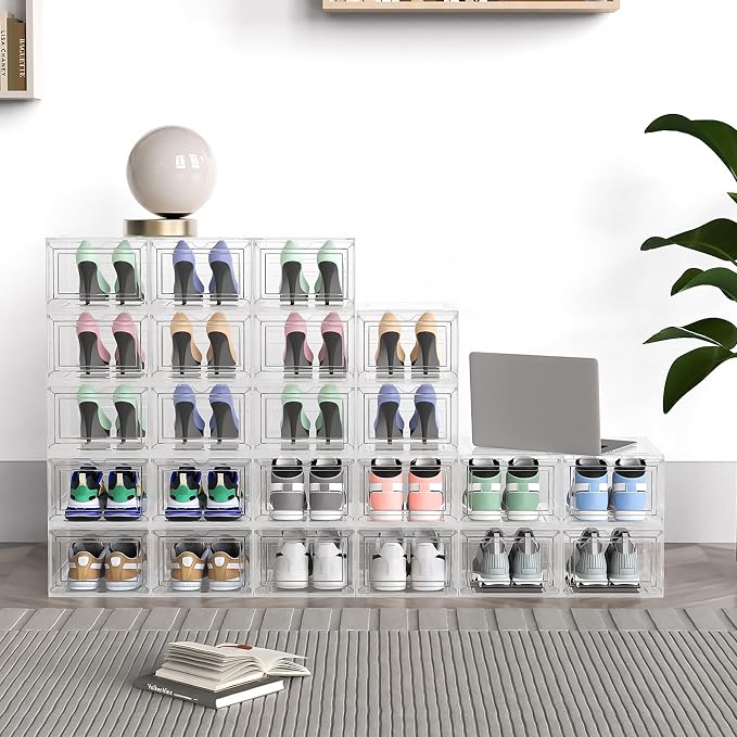 Mitees 10 Pack XX Large Thicken Sturdy Hard Plastic Clear Stackable Shoe - Image 9