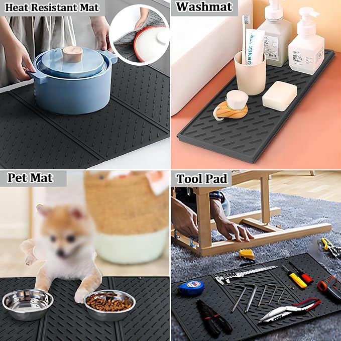 Dish Drying Mat for Kitchen Counter, Collapsible Trifold Large Dish Drainer Mat - Image 6