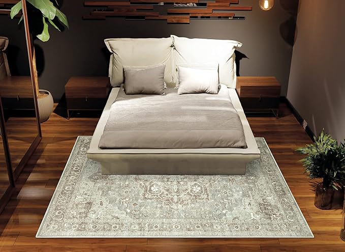 Bloom Rugs Washable Non-Slip 10x14 Rug - Beige/Gray Traditional Oriental Area Rug for Living Room, Bedroom, Dining Room, and Kitchen - Exact Size: 10' x 14'