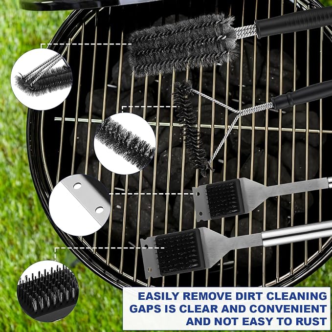 4 Pcs 304 Stainless Steel BBQ Grill Brush, 16.5” & 14” Wire BBQ Brush & Scraper - Image 6