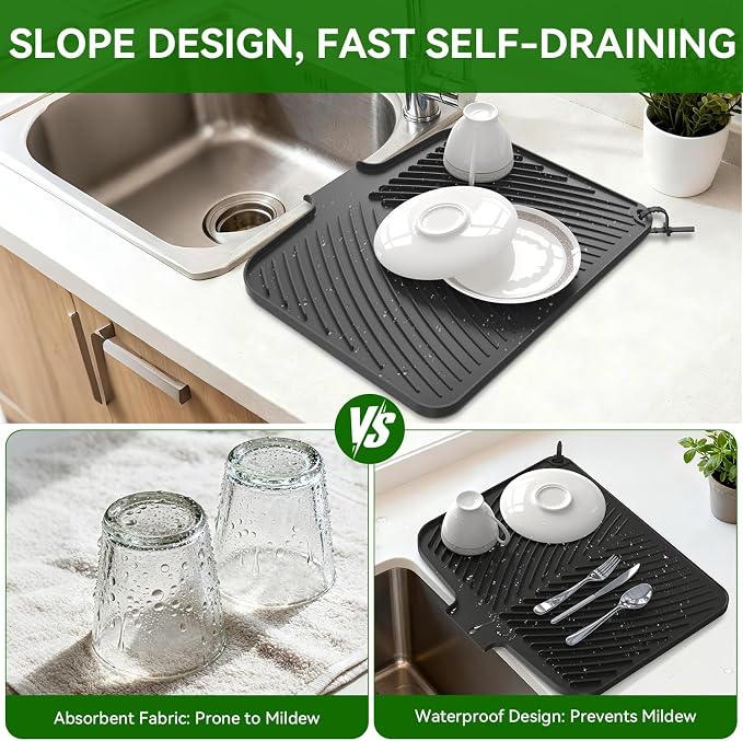 Belife Dish Drying Mat for Kitchen Counter, Silicone Dish Drainers Pad - Image 7