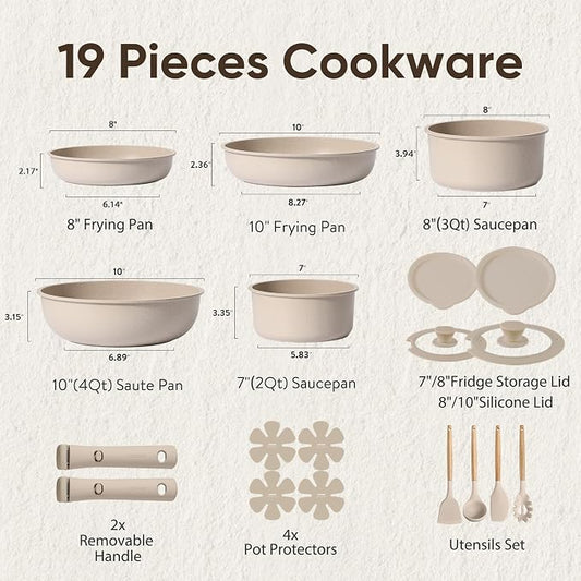 CAROTE 19pcs Pots and Pans Set Non Stick, Nonstick Cookware Set Detachable - Image 2