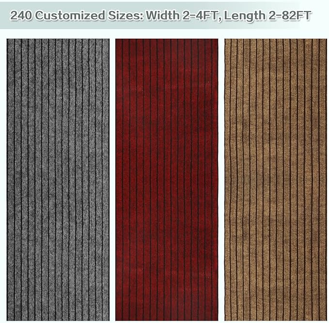 Custom Size Runner Rug 2 ft x 6 ft, 2-82ft Carpet Runners Hallway Entryway Kitchen Garage Laundry Room Area Rugs with Non-Slip Rubber Backing, Gray with Black Stripe