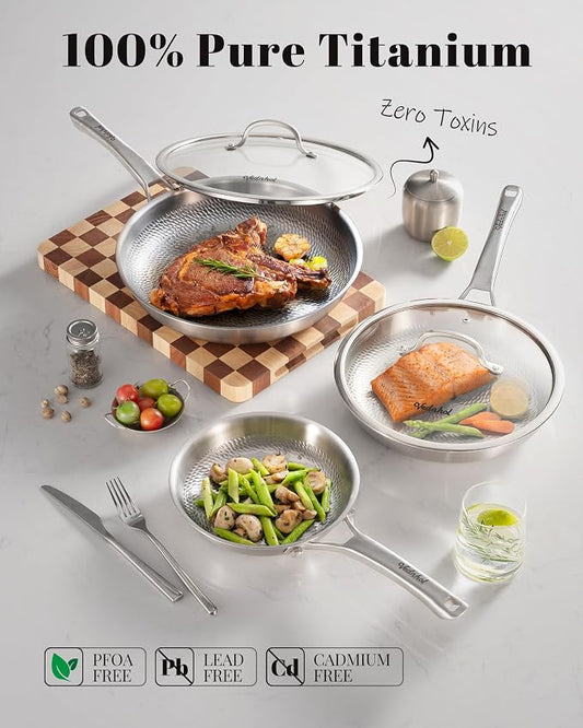 Titanium Pans set, 8+10+12Inch Pure Titanium Hammered Pro - Image 2