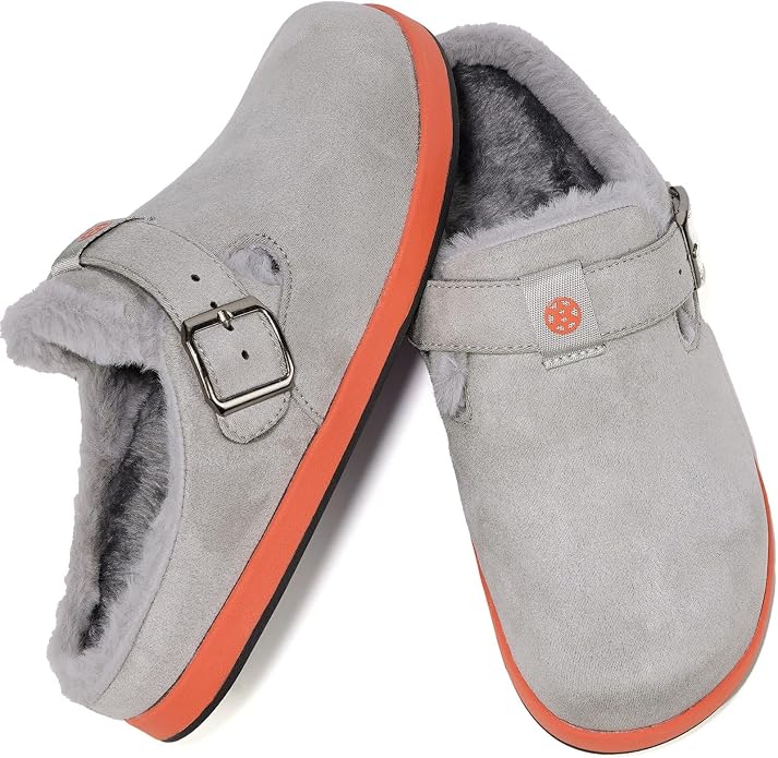 Fur Lined Clogs for Women Men Suede Winter Slippers Arch Support Slip on Mules - Image 6