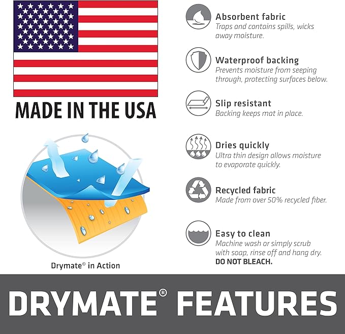 Drymate Personalized Pet Bowl Placemat, Custom Dog & Cat Food Feeding Mat - Absorbent Fabric, Waterproof Backing - Machine Washable/Durable (USA Made) (12" x 20") (Drizzle Green)