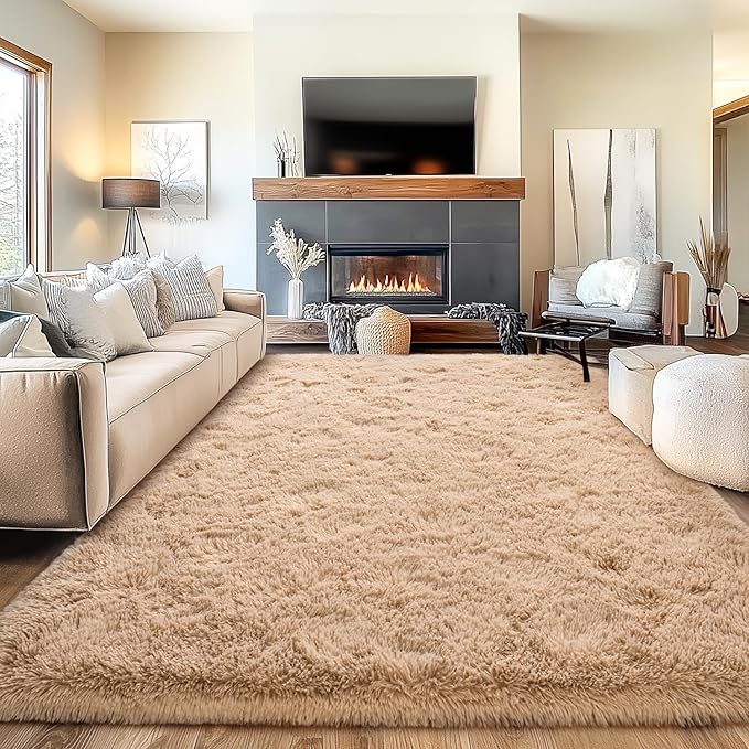 Area Rugs for Living Room, Soft Shaggy Carpets for Living Room, Fuzzy Rugs for Kids' Room, Perfect Decor for Modern Home Camel 9x12 Feet