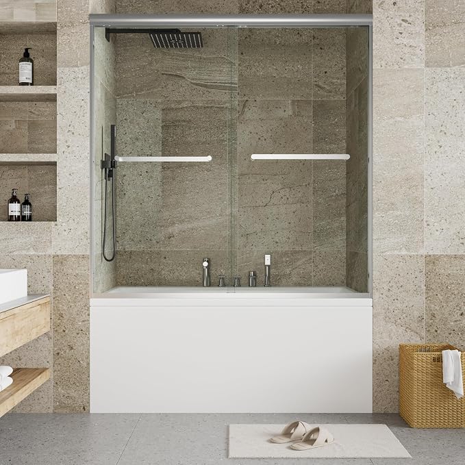 56-60 Inch W× 59 Inch H Double Sliding Shower Door, Semi-Frameless Bypass - Image 8
