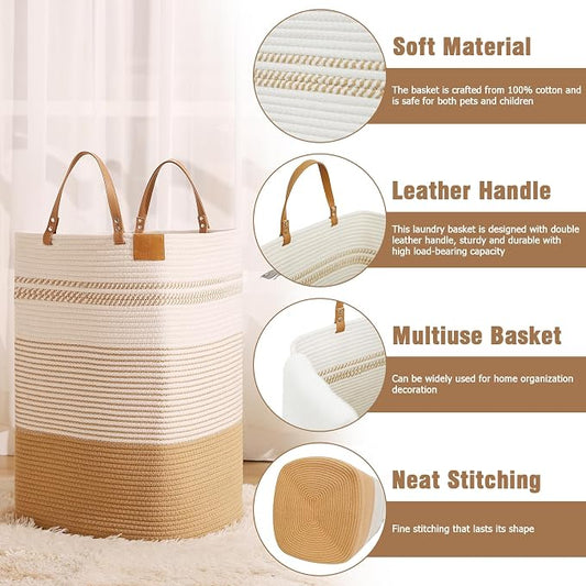 danpinera Large Laundry Hamper – 75L Tall Woven Cotton Storage Basket - Image 2