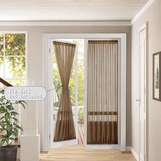 Tollpiz Sheer Door Curtains Closet Linen Textured Curtain Sheers Doorway Light - Image 2