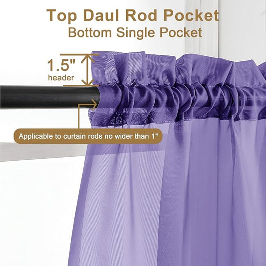 Chyhomenyc Purple Sheer Curtains 96 inches Long 2 Panels, Light Filtering Soft - Image 2
