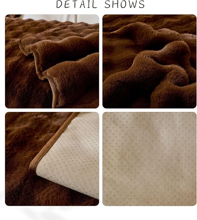 Faux Fur Couch Cover Fuzzy Soft Plush Thick Bubble Sofa Cover Luxury Sectional Couch Covers Luxury Anti-Slip Sofa Slipcover Washable Furniture Protector (Coffee,28"x47")