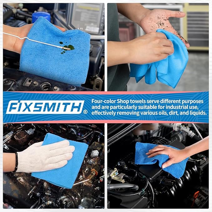 FIXSMITH Microfiber Cleaning Cloth, Shop Towels Bulk, 24 Pack Blue Microfiber - Image 7