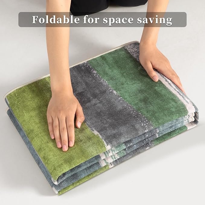 Ciicool Modern Abstract Area Rug 2x3 Washable Small Entryway Rugs, Green Non-Slip Low Pile Throw Entry Rug, Foldable Kitchen Bathroom Rugs Floor Carpet for Entrance Bedroom Indoor Doormat