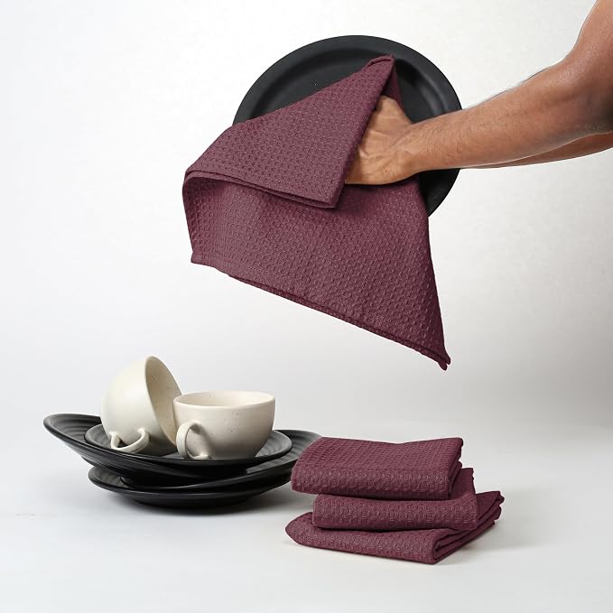 Burgundy Wine Waffle Kitchen Towels, 16x26 Inches, and Durable, 100% Cotton - Image 7