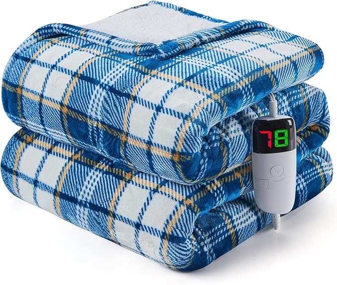 Heated Electric Blanket Full Size,72X84 Heating Blanket with 10 Heats Levels&8 Hours Auto Off&Timer,Green Plaid Soft Cozy Sherpa Blankets Warmer Gifts for Grandma Women Adult,Fast Heating Washable