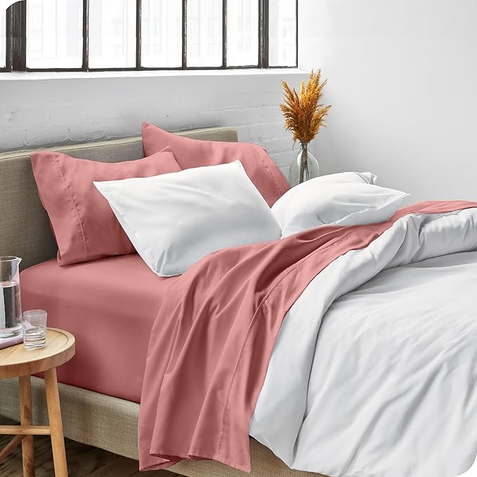 Bare Home Split Head Flex King Sheet Set - 1800 Ultra-Soft Microfiber Bed Sheets - Double Brushed - Deep Pockets - Easy Fit - 4 Piece Set - FlexTop Bedding Sheets (Split Head Flex King, Dusty Rose)