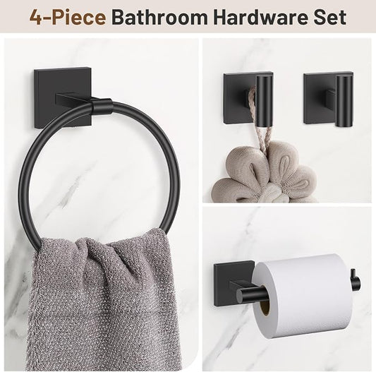 Towel Ring Set 4 Piece Bathroom Hardware Set Includes Towel Ring 2 Towel Hooks - Image 2