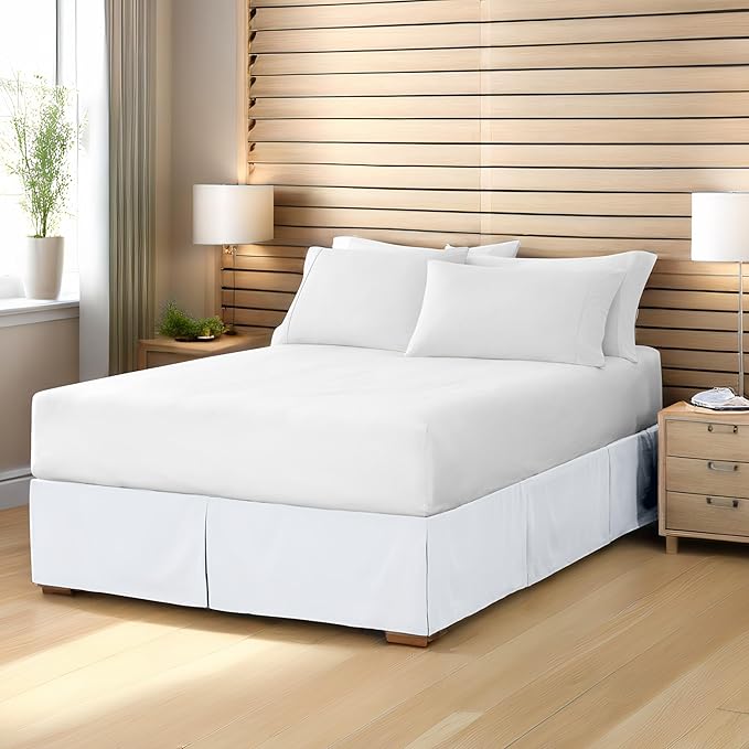 Bare Home Twin XL Bed Skirt - 15-Inch Tailored Drop Easy Fit - Bed Skirt for Twin Extra Long Beds - Center & Corner Pleats (Twin XL, Cream)