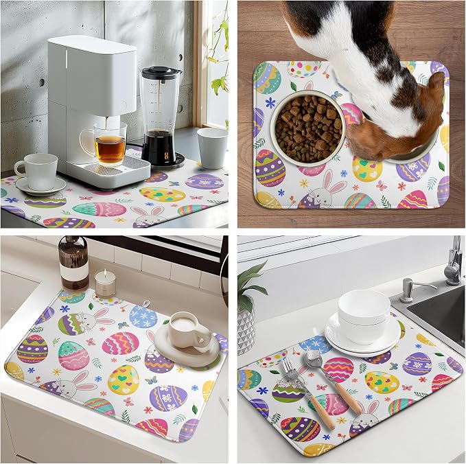 Happy Easter Bunny Dish Drying Mats Spring Floral Dish Mat Easter Cute Rabbit - Image 7