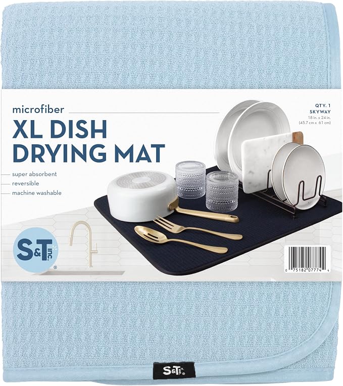 S&T INC. Dish Drying Mat XL, 18” x 24”, Absorbent Microfiber Kitchen Counter Mat - Image 8