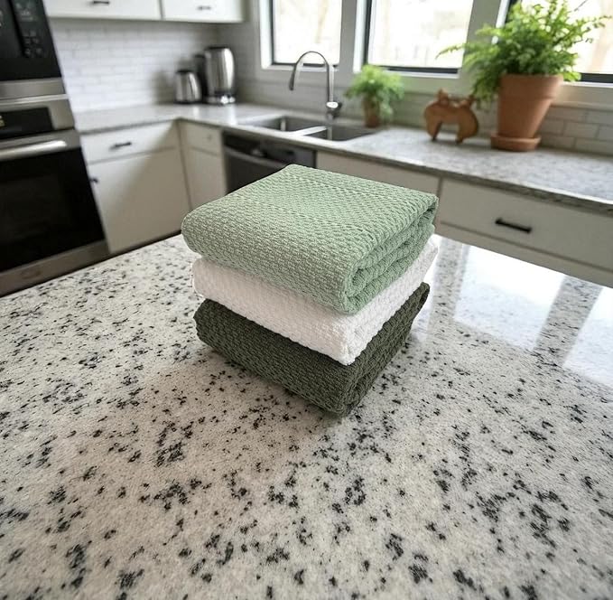 Sage White Dark Green Kitchen Hand Dish Towels: Oversized 28" x 18", 100% - Image 6
