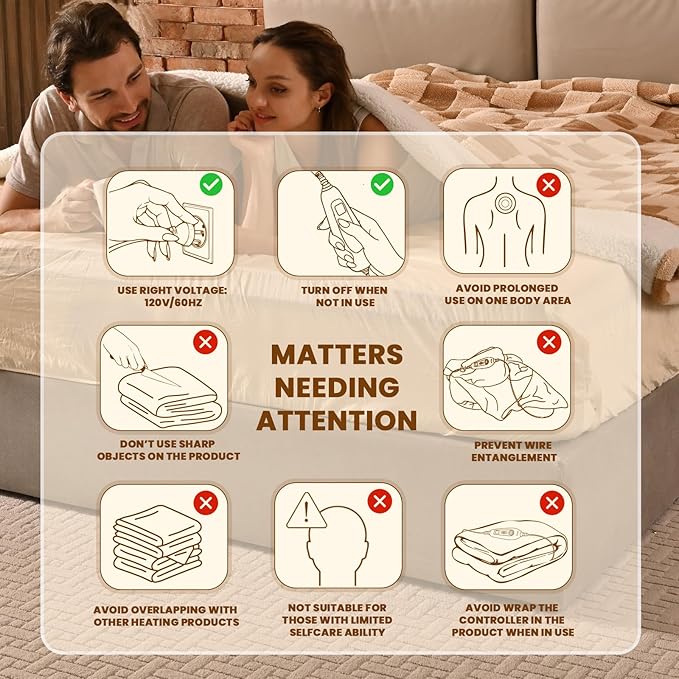 Bearhug Heated Blanket King Size 100" x 90" Dual Controller Electric Blanket, Reversible Brown Plaid Sherpa Heating Blanket, 10-Heat Levels & 1-12H Auto Off, ETL, Machine Washable