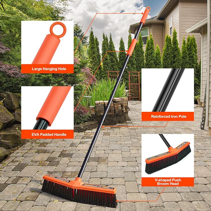 JEHONN Push Broom Outdoor Heavy Duty, 15.7 inches V-Shaped Stiff Bristle - Image 7