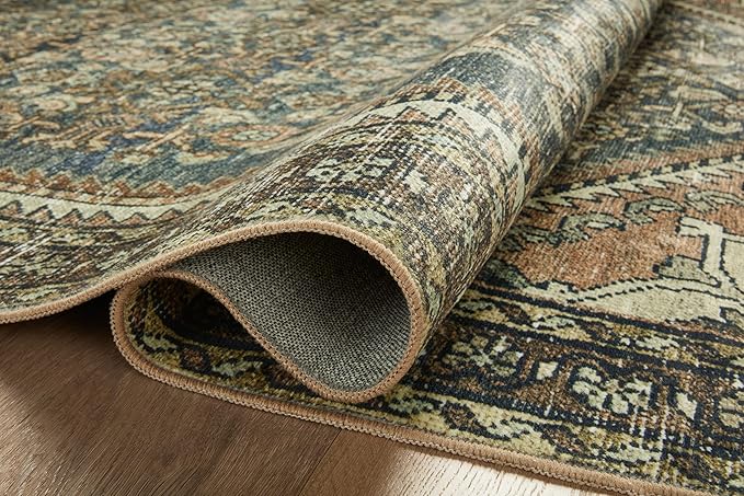 Loloi Magnolia Home by Joanna Gaines Banks Collection BAN-02 Denim/Clay 2'-3" x 3'-9" .13" Pile Height, Machine Washable, Accent Rug