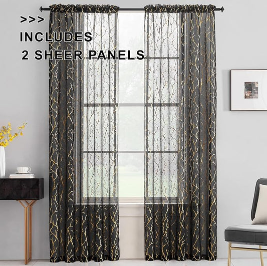 FINECITY Black Gold Sheer Curtains - Image 2