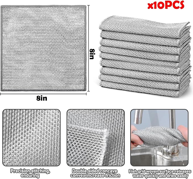 XANGNIER 10 Pcs Multipurpose Wire Dishwashing Rags - Image 8
