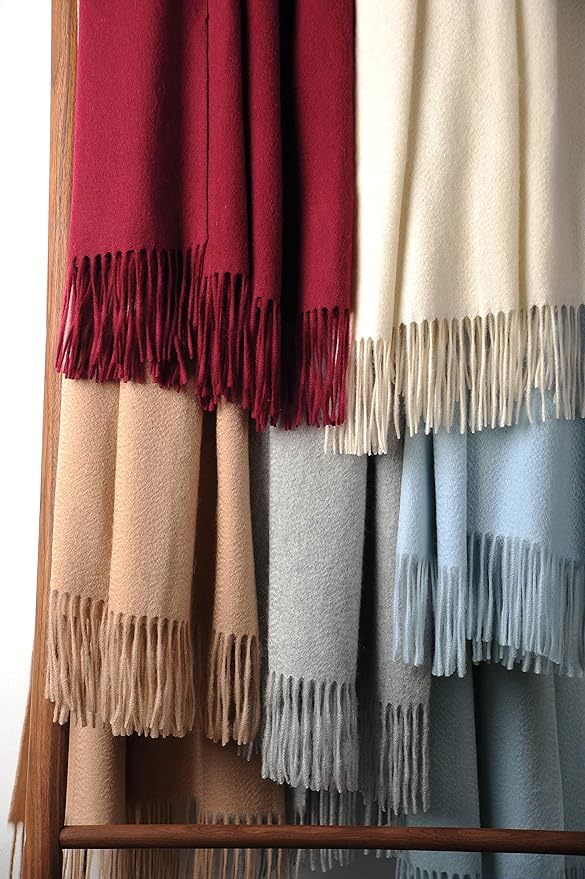 EP Mode 100% Pure Cashmere Throw Blanket for Sofa, Classic Design with Gift Box (Whisper White)