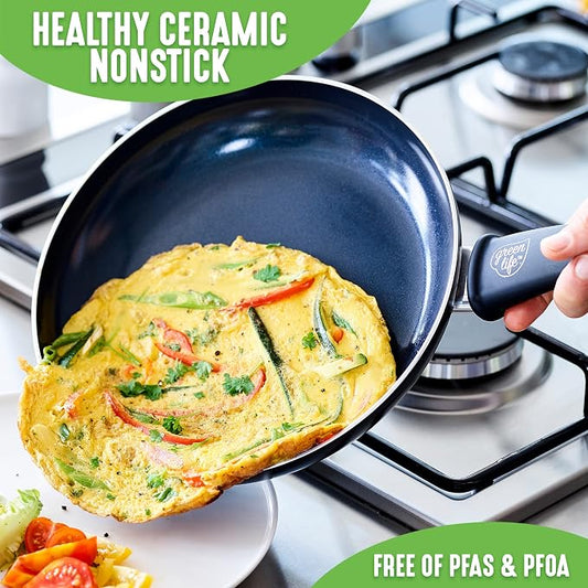 GreenLife Soft Grip Healthy Ceramic Nonstick 12 Piece Kitchen Cookware Pots and - Image 2
