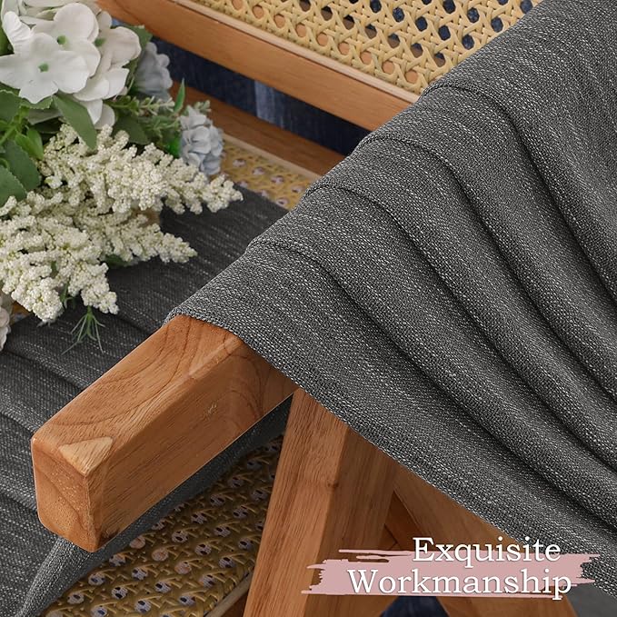 Simplebrand Grey Faux Linen Textured Semi Sheer Curtains 96 Inches Long 2 Panels Set, Light Filtering Soft Thick Farmhouse Curtains Window Treatment for Bedroom/Living Room/Dining Room, 50 x 96 Inch