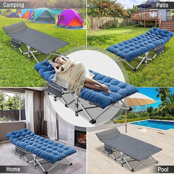 ABORON 2PK XXL Camping Cot for Adults 900LBS - 78"×32" Oversized Folding Bed with Mattress Pad, Heavy Duty 1200D Oxford Outdoor Cot with Carry Bag