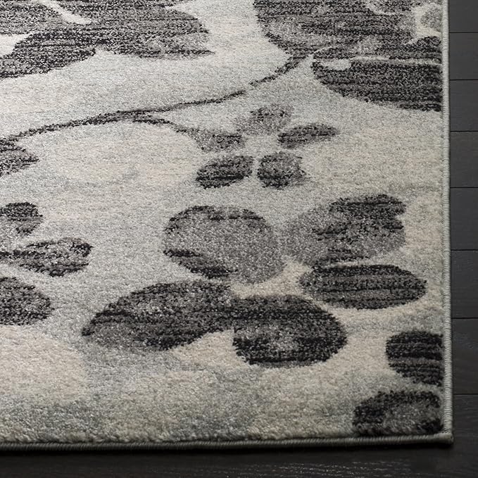 SAFAVIEH Evoke Collection 10' x 14' Grey/Black EVK236R Floral Non-Shedding Living Room Bedroom Dining Home Office Area Rug