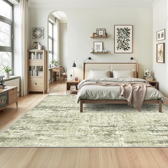 Valenrug Washable Rug 6x9 - Stain Resistant 6x9 Area Rugs for Living Room, Non Slip Backing Printed Rugs for Bedroom, Folable Machine Washable Area Rug(Green,6'x9')