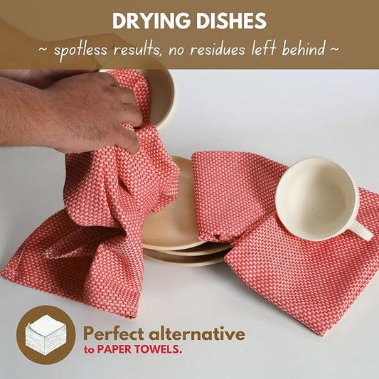 Native Fab 4 Pack Dotted Pattern Kitchen Dish Towels Cotton Super Absorbent - Image 2