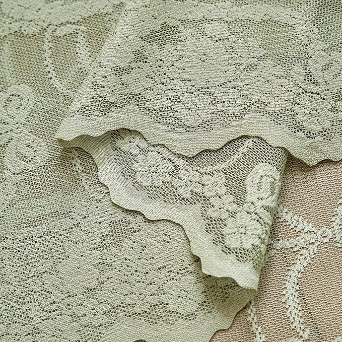 Green Lace French Delicacy Curtains 63 Inches Long -Rod Pocket Luxury Vintage Bow Butterfly Sheer Lace Flower Curtains for Living Room Bedroom,52 x 63 Inch, 2 Panels