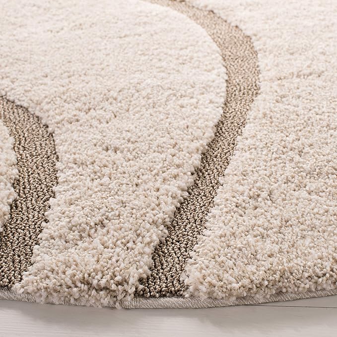 SAFAVIEH Florida Shag Collection 6'7" Round Cream/Beige SG471 Abstract Wave Non-Shedding Living Room Bedroom Dining Room Entryway Plush 1.2-inch Thick Area Rug