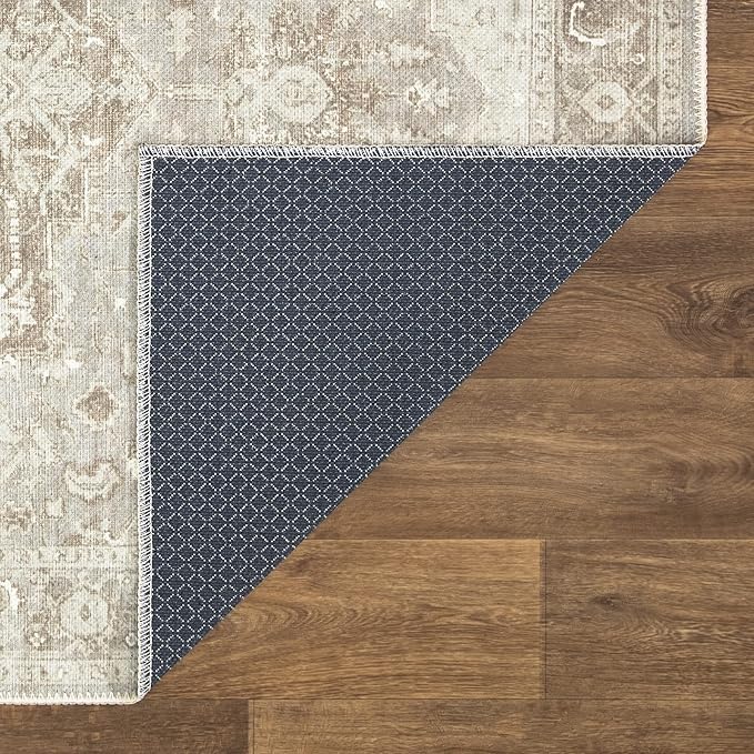 Bloom Rugs Washable Non-Slip 7 ft Runner - Beige/Gray Traditional Runner for Entryway, Hallway, Bathroom, and Kitchen - Exact Size: 2.5' x 7'