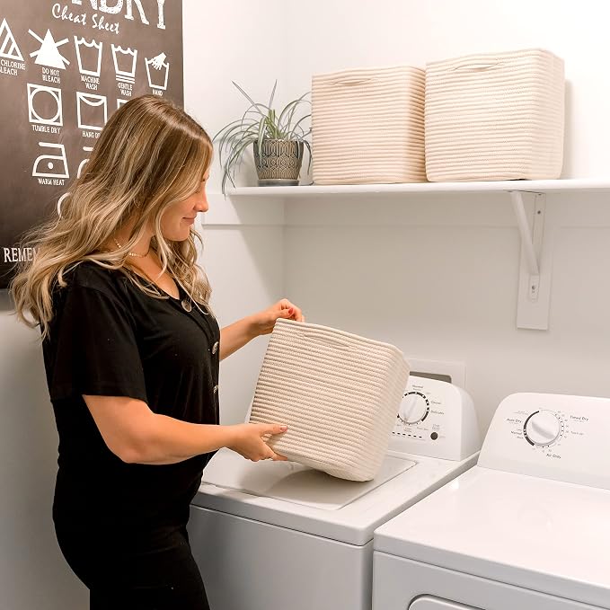 NaturalCozy Storage Cubes 11 Inch Cotton Rope Woven Baskets - Image 9