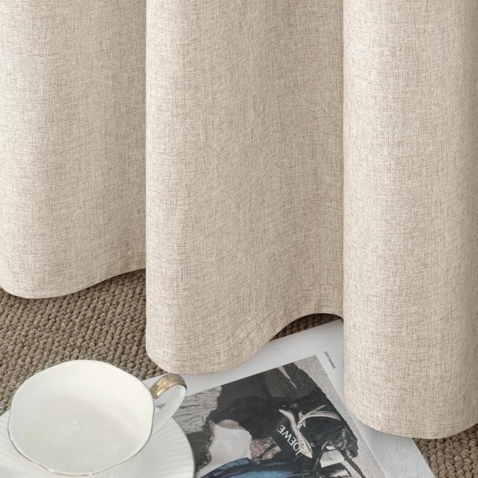 YoungsTex Oatmeal Linen 100% Blackout Curtains 72 Inch Length - Image 8