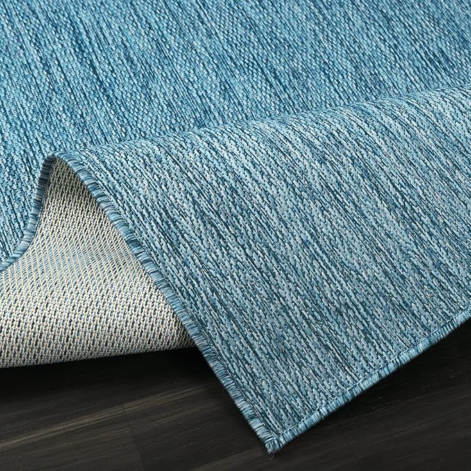 Washable Indoor Outdoor Rug Weather Resistant Carpet Modern Solid for Porch Deck Balcony Backyard Patio Rug 5x7 Aqua Blue