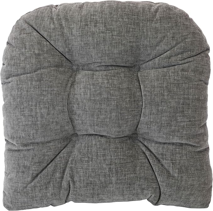 Klear Vu Gripper Overstuffed Universal Non-Slip Dining Chair Cushions for Kitchen Decor or Office Use, U-Shaped Skid-Proof Seat Pad, 17x17 Inches, 2 Count (Pack of 1), Plush Gray