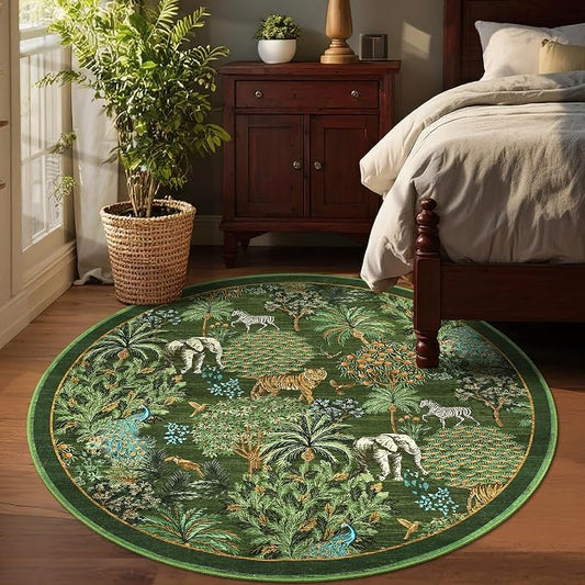GarveeHome Jungle Round Washable Rugs 4ft Non-Slip Soft Round Rug - Image 2