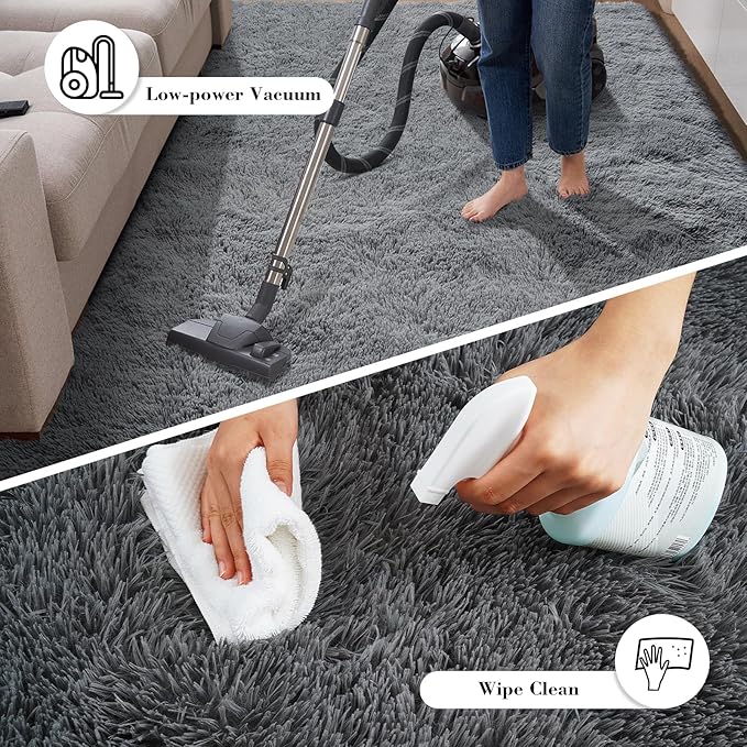 Fluffy Rug Shaggy Area Rug, Dark Grey 10x14 Area Rugs for Bedroom, Super Soft Shaggy Rugs for Living Room Bedroom Kids Room Home Decor, Upgrade Anti-Skid Rectangular Fuzzy Rug