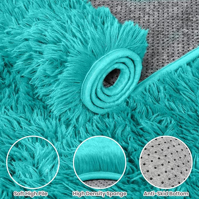 5x7 Area Rugs for Living Room Rug: Soft Fluffy Shag Teal Blue Rugs for Bedroom, Non-Slip Large Fuzzy Plush Rug Indoor Floor Carpet for Nursery Kids Boys Girls Room, Dorms, Playroom, Modern Home Decor