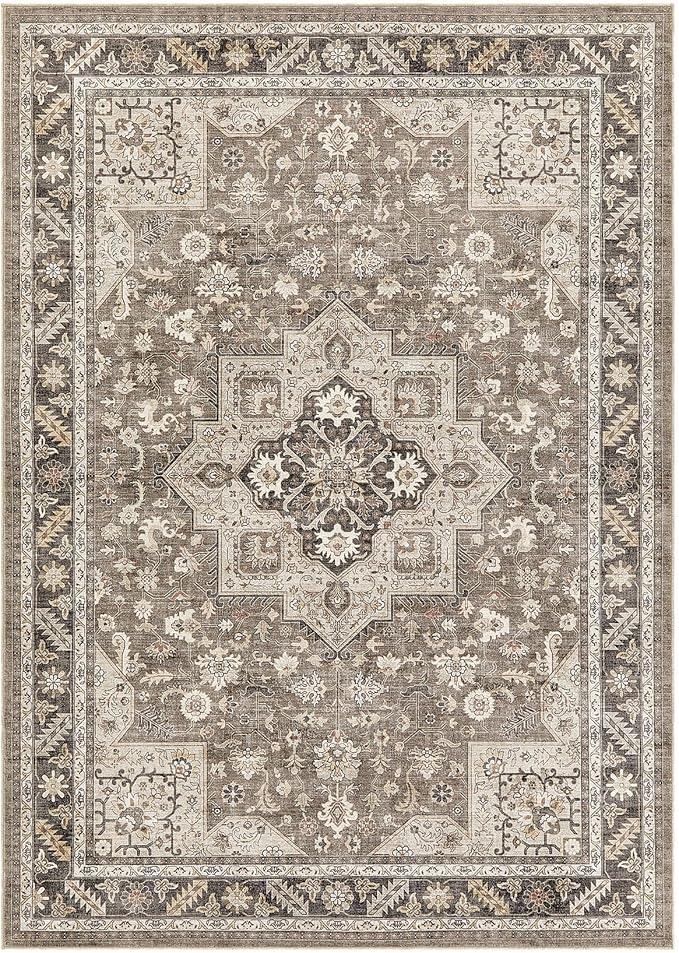Vintage Living Room Area Rug 5x8 - Large Soft Washable Oriental Traditional Distressed Farmhouse Rugs for Bedroom - Indoor Floor Accent Carpet for Home Office House Decor - Brown
